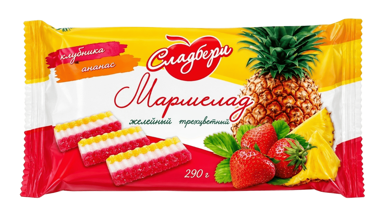 Мармелад желейный Трехцветный со вкусом ананаса и клубники